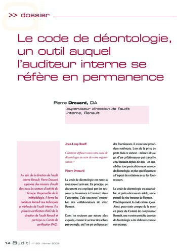 N°193 - fév 2009 L'audit interne : un cadre de référence en évolution page 14