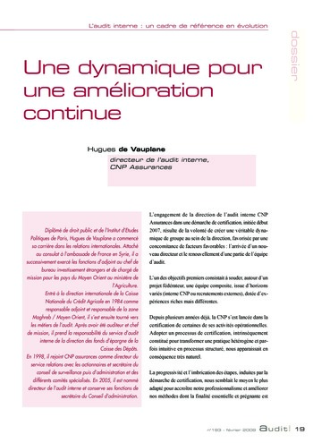 N°193 - fév 2009 L'audit interne : un cadre de référence en évolution page 19