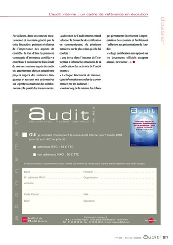 N°193 - fév 2009 L'audit interne : un cadre de référence en évolution page 21