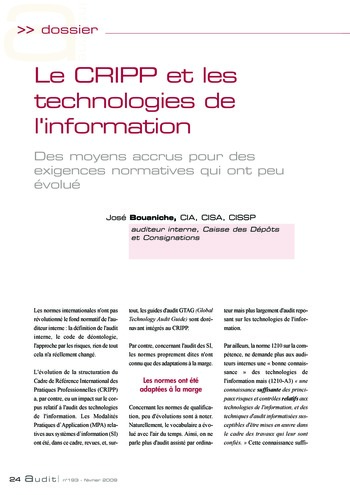 N°193 - fév 2009 L'audit interne : un cadre de référence en évolution page 24