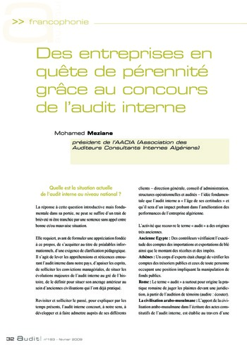 N°193 - fév 2009 L'audit interne : un cadre de référence en évolution page 32
