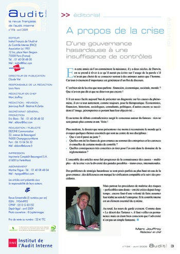 N°194 - avr 2009 A propos de la crise : D'une gouvernance hasardeuse à une insuffisance de contrôles page 3