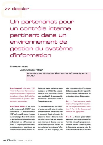 N°195 - juin 2009 Le contrôle interne du système d'information page 16