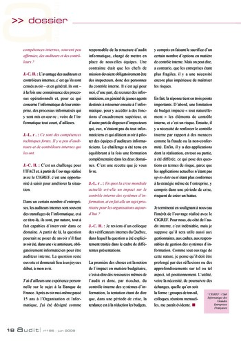 N°195 - juin 2009 Le contrôle interne du système d'information page 18