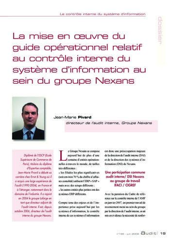 N°195 - juin 2009 Le contrôle interne du système d'information page 19