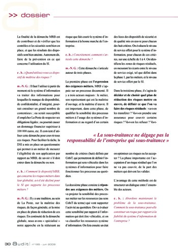 N°195 - juin 2009 Le contrôle interne du système d'information page 30