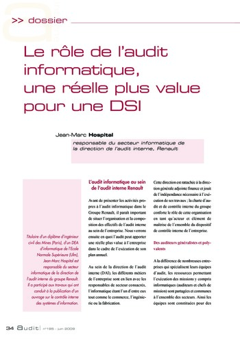 N°195 - juin 2009 Le contrôle interne du système d'information page 34