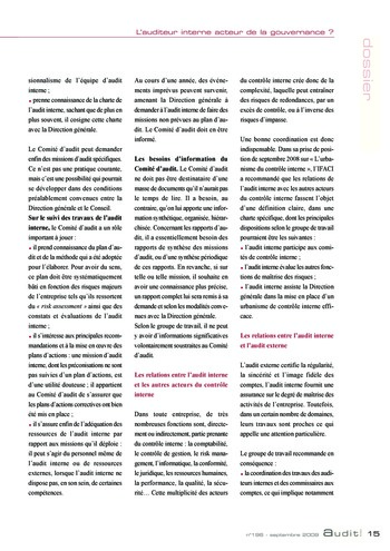 N°196 - sept 2009 L'auditeur interne acteur de la gouvernance ? page 15