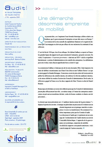 N°196 - sept 2009 L'auditeur interne acteur de la gouvernance ? page 3