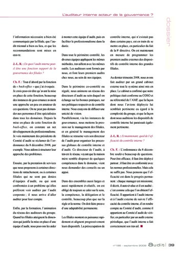 N°196 - sept 2009 L'auditeur interne acteur de la gouvernance ? page 39