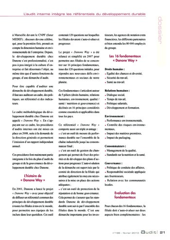 N°198 - fév 2010 L'audit interne intègre les référentiels du développement durable page 21