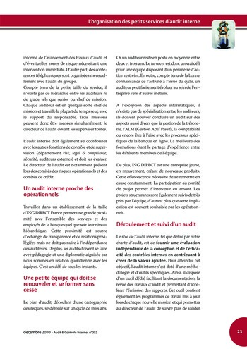 N°202 - déc 2010 L'organisation des petits services d'audit interne page 23