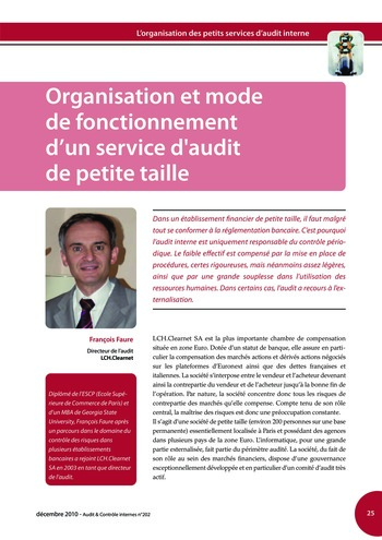 N°202 - déc 2010 L'organisation des petits services d'audit interne page 25