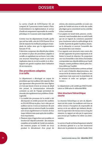 N°202 - déc 2010 L'organisation des petits services d'audit interne page 26