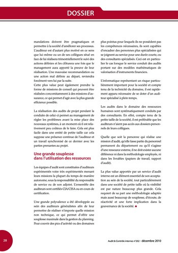 N°202 - déc 2010 L'organisation des petits services d'audit interne page 28