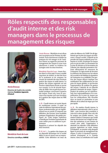 N°205 - juin 2011 Auditeur interne et risk manager page 21