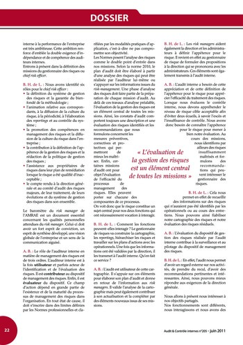 N°205 - juin 2011 Auditeur interne et risk manager page 22