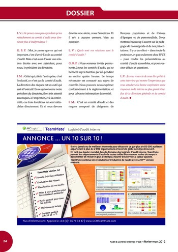 N°208 - fév 2012 Les différents acteurs de la maîtrise des risques : da la cartographie à l'évaluation des processus de la gestion des risques page 24