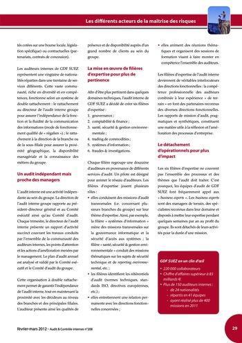 N°208 - fév 2012 Les différents acteurs de la maîtrise des risques : da la cartographie à l'évaluation des processus de la gestion des risques page 29