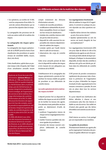 N°208 - fév 2012 Les différents acteurs de la maîtrise des risques : da la cartographie à l'évaluation des processus de la gestion des risques page 33