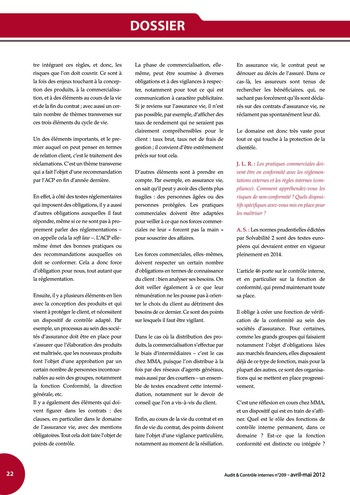 N°209 - avr 2012 Contrôle interne de la relation client et des pratiques commerciales page 22