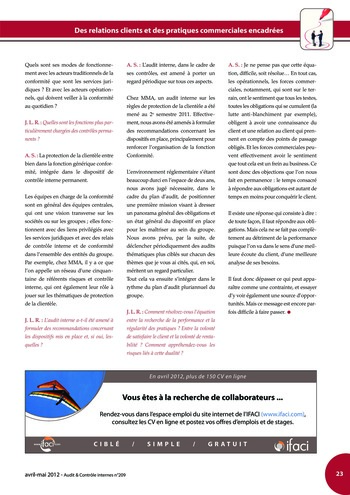 N°209 - avr 2012 Contrôle interne de la relation client et des pratiques commerciales page 23