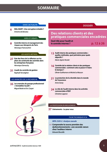 N°209 - avr 2012 Contrôle interne de la relation client et des pratiques commerciales page 5
