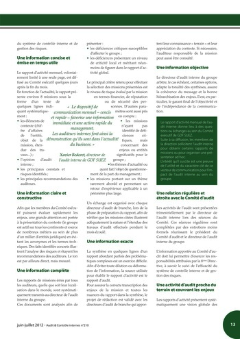 N°210 - juin 2012 Comment l'audit interne peut-il contribuer à la valeur ajoutée des organisations ? page 13