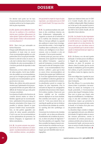 N°210 - juin 2012 Comment l'audit interne peut-il contribuer à la valeur ajoutée des organisations ? page 20