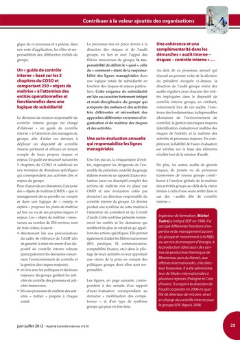 N°210 - juin 2012 Comment l'audit interne peut-il contribuer à la valeur ajoutée des organisations ? page 25