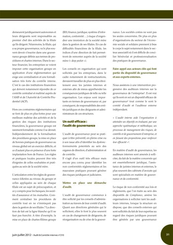 N°210 - juin 2012 Comment l'audit interne peut-il contribuer à la valeur ajoutée des organisations ? page 31