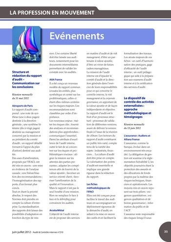 N°210 - juin 2012 Comment l'audit interne peut-il contribuer à la valeur ajoutée des organisations ? page 35