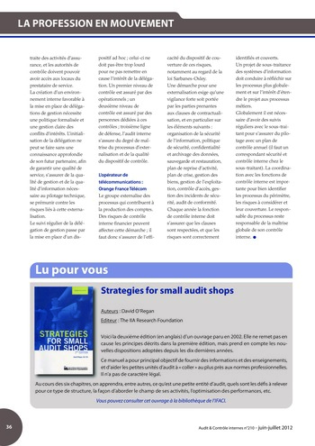 N°210 - juin 2012 Comment l'audit interne peut-il contribuer à la valeur ajoutée des organisations ? page 36