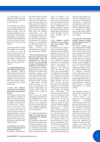 N°210 - juin 2012 Comment l'audit interne peut-il contribuer à la valeur ajoutée des organisations ? page 7