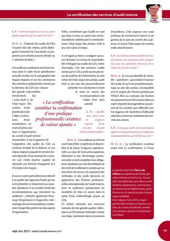 N°211 - sept 2012 La certification des services d'audit interne page 19