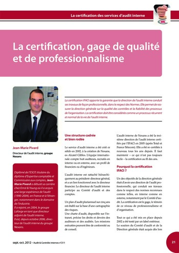N°211 - sept 2012 La certification des services d'audit interne page 21