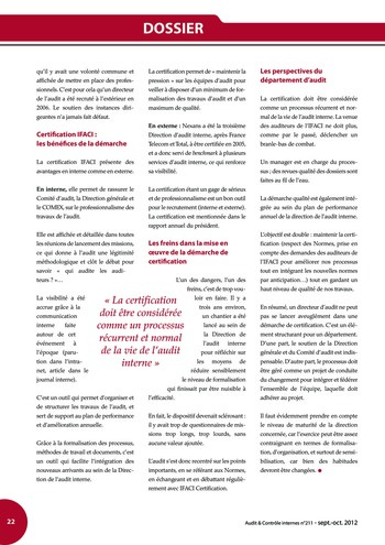 N°211 - sept 2012 La certification des services d'audit interne page 22