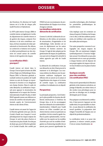 N°211 - sept 2012 La certification des services d'audit interne page 26