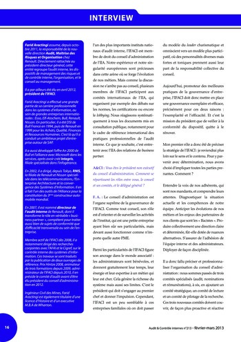 N°213 - fév 2013 L’audit interne en période de crise, sa valeur ajoutée, son évolution dans l’organisation page 16