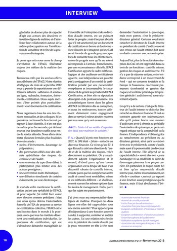 N°213 - fév 2013 L’audit interne en période de crise, sa valeur ajoutée, son évolution dans l’organisation page 18