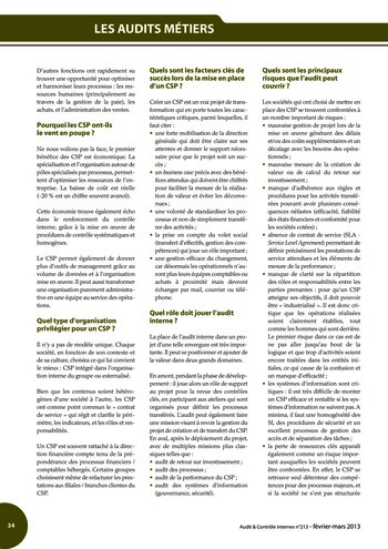 N°213 - fév 2013 L’audit interne en période de crise, sa valeur ajoutée, son évolution dans l’organisation page 34