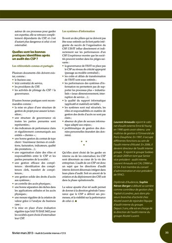 N°213 - fév 2013 L’audit interne en période de crise, sa valeur ajoutée, son évolution dans l’organisation page 35