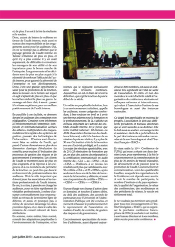 N°215 - juil 2013 Le nouveau COSO : La mise en œuvre d’un dispositif de contrôle interne pertinent page 11