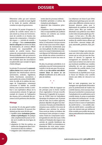 N°215 - juil 2013 Le nouveau COSO : La mise en œuvre d’un dispositif de contrôle interne pertinent page 20
