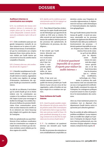N°215 - juil 2013 Le nouveau COSO : La mise en œuvre d’un dispositif de contrôle interne pertinent page 24