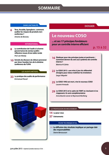N°215 - juil 2013 Le nouveau COSO : La mise en œuvre d’un dispositif de contrôle interne pertinent page 5