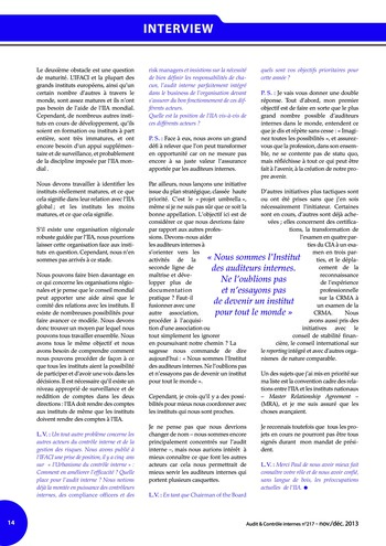 N°217 - déc 2013 Les fondamentaux de l’audit : de la réflexion à la mise en place d’un plan d’audit page 14