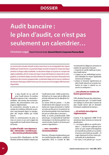 N°217 - déc 2013 Les fondamentaux de l’audit : de la réflexion à la mise en place d’un plan d’audit page 20