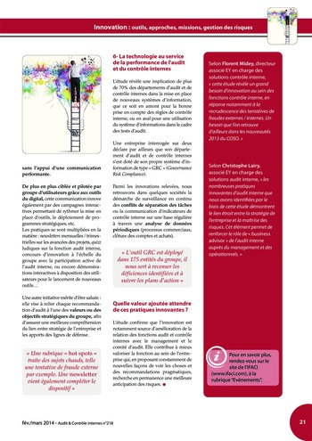 N°218 - fév 2014 Innovation : outils, approches, missions, gestion des risques ... page 21