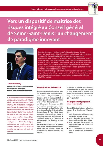 N°218 - fév 2014 Innovation : outils, approches, missions, gestion des risques ... page 25